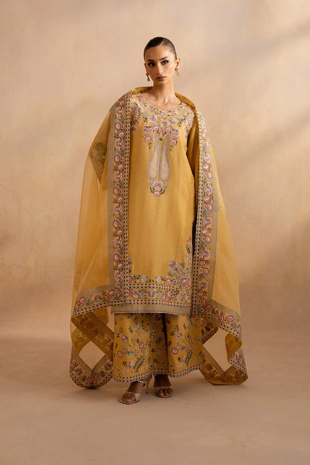 Maryum N Maria Dhahab 25 Yellow Organza – view 3 – Poshaq