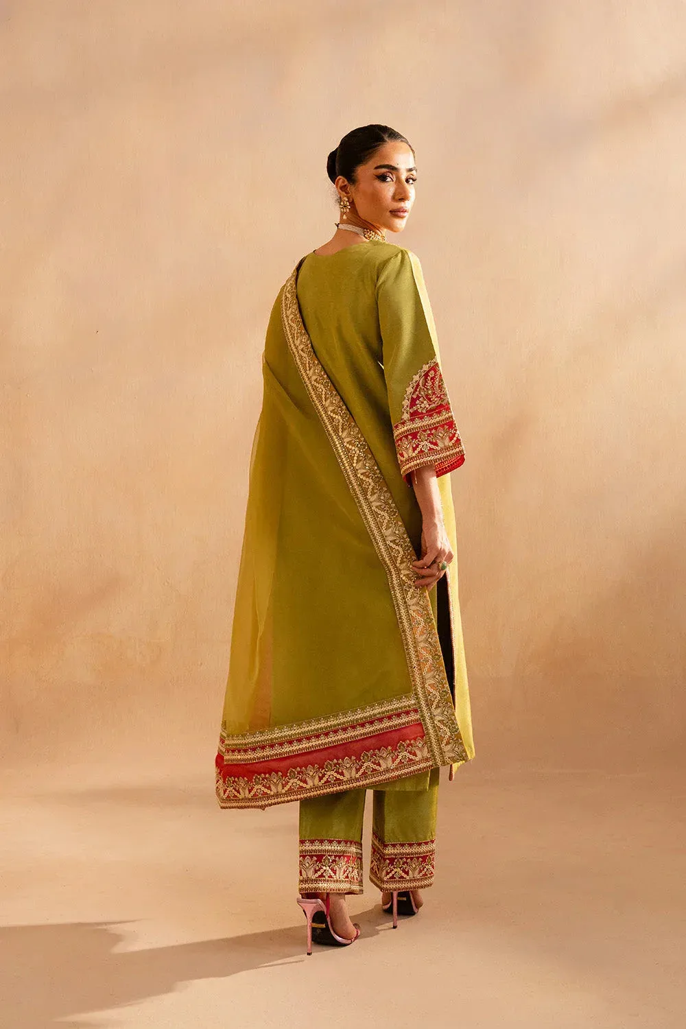 Maryum N Maria Dhahab 25 Mehndi Green Organza – view 2 – Poshaq