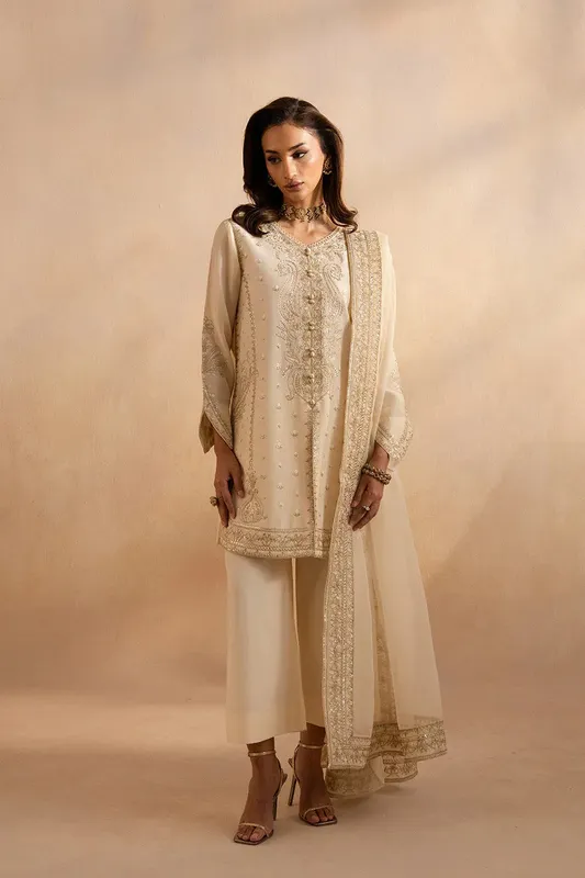 Maryum N Maria Dhahab 25 Ivory Organza – view 1 – Poshaq