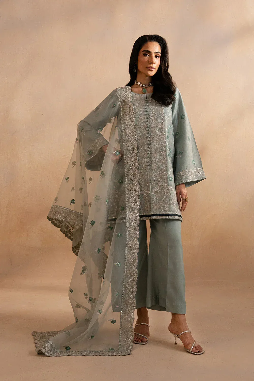 Maryum N Maria Dhahab 25 Ice Blue Raw Silk – view 1 – Poshaq
