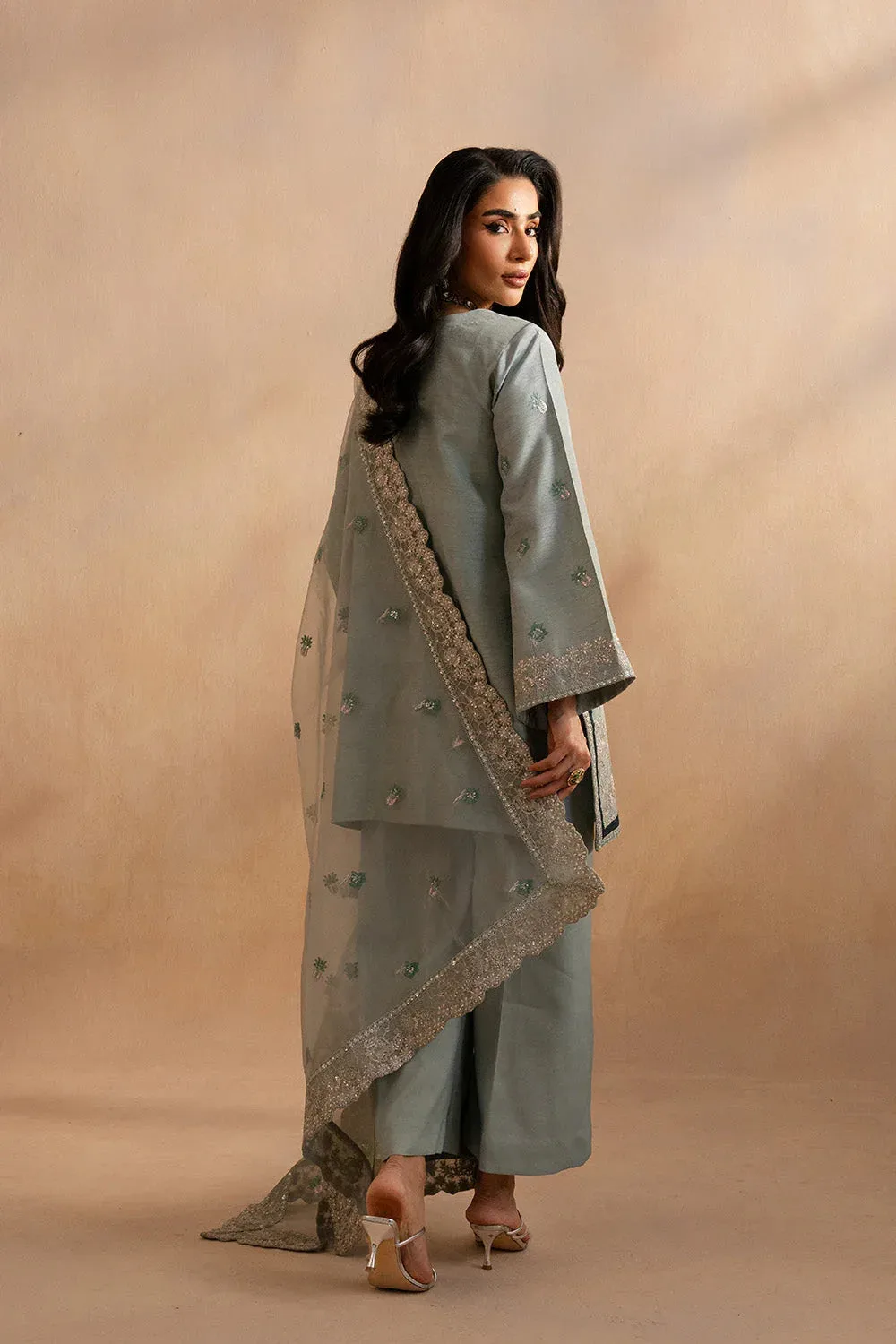 Maryum N Maria Dhahab 25 Ice Blue Raw Silk – view 2 – Poshaq