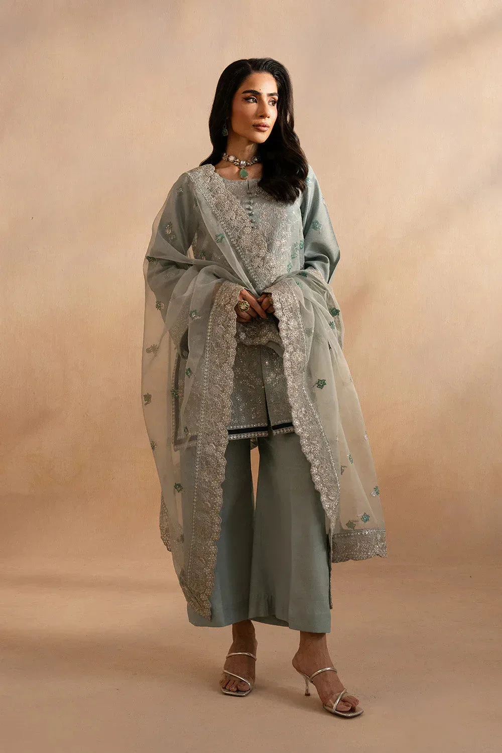 Maryum N Maria Dhahab 25 Ice Blue Raw Silk – view 3 – Poshaq