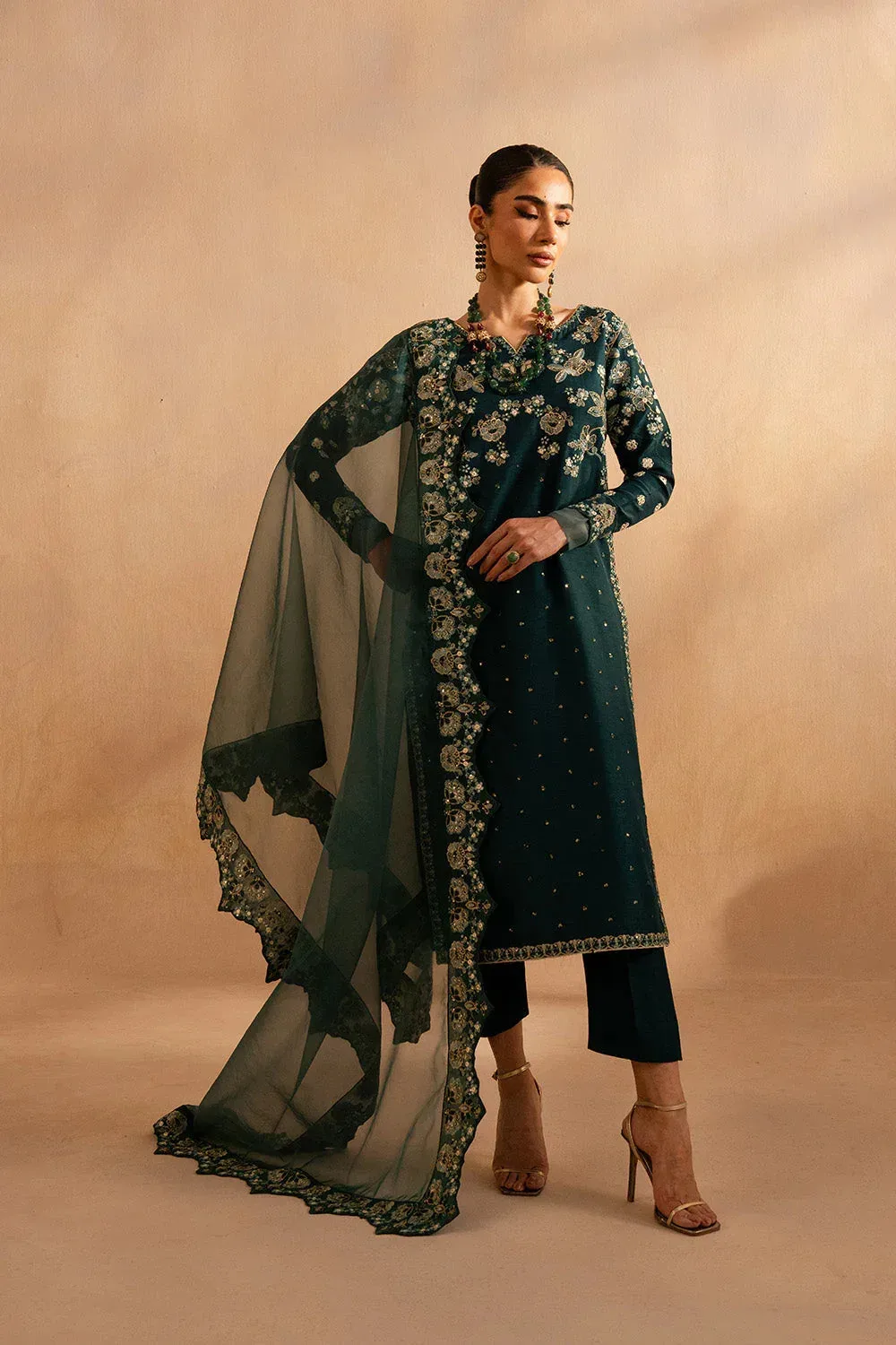 Maryum N Maria Dhahab 25 Deep Green Raw Silk – view 1 – Poshaq