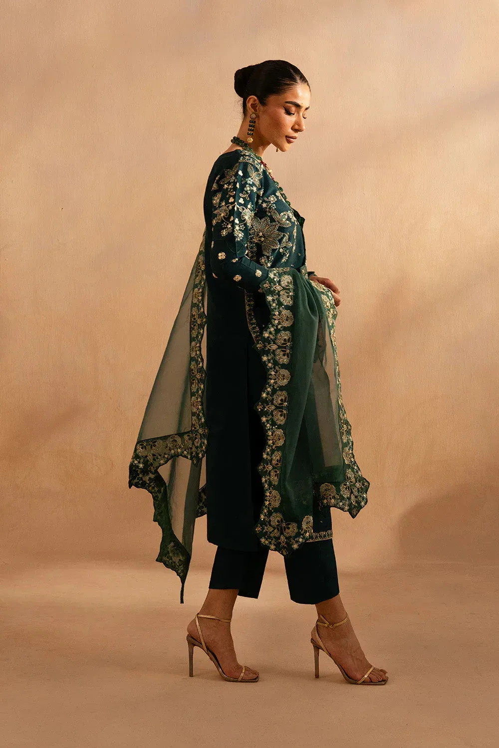 Maryum N Maria Dhahab 25 Deep Green Raw Silk – view 4 – Poshaq