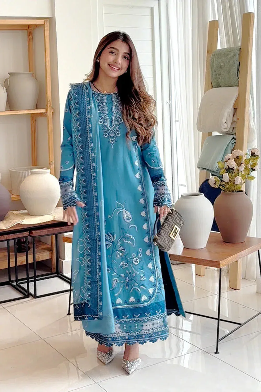 Maryum N Maria Elara 25 Teal Blue Organza – view 1 – Poshaq
