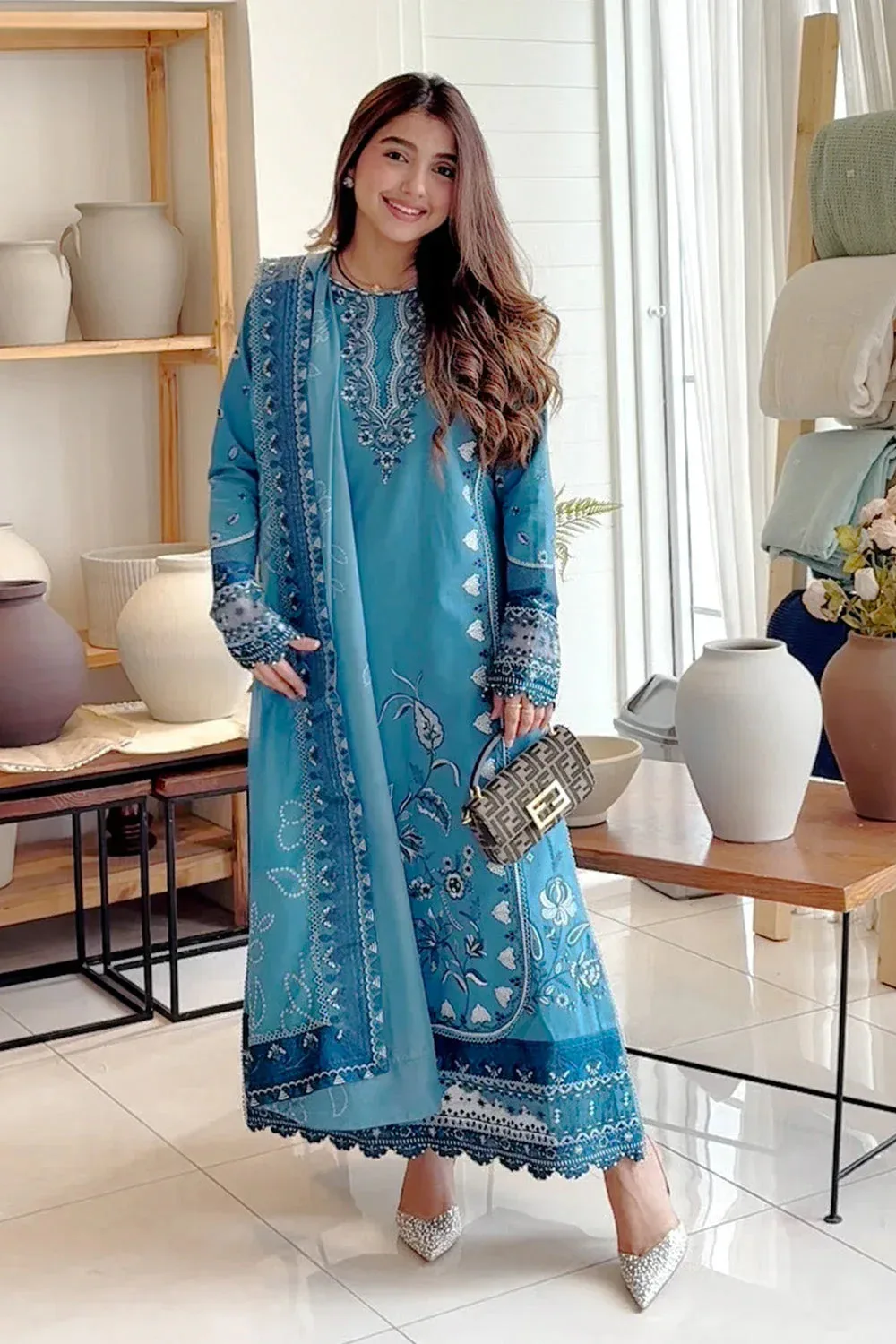 Maryum N Maria Elara 25 Teal Blue Organza – view 2 – Poshaq
