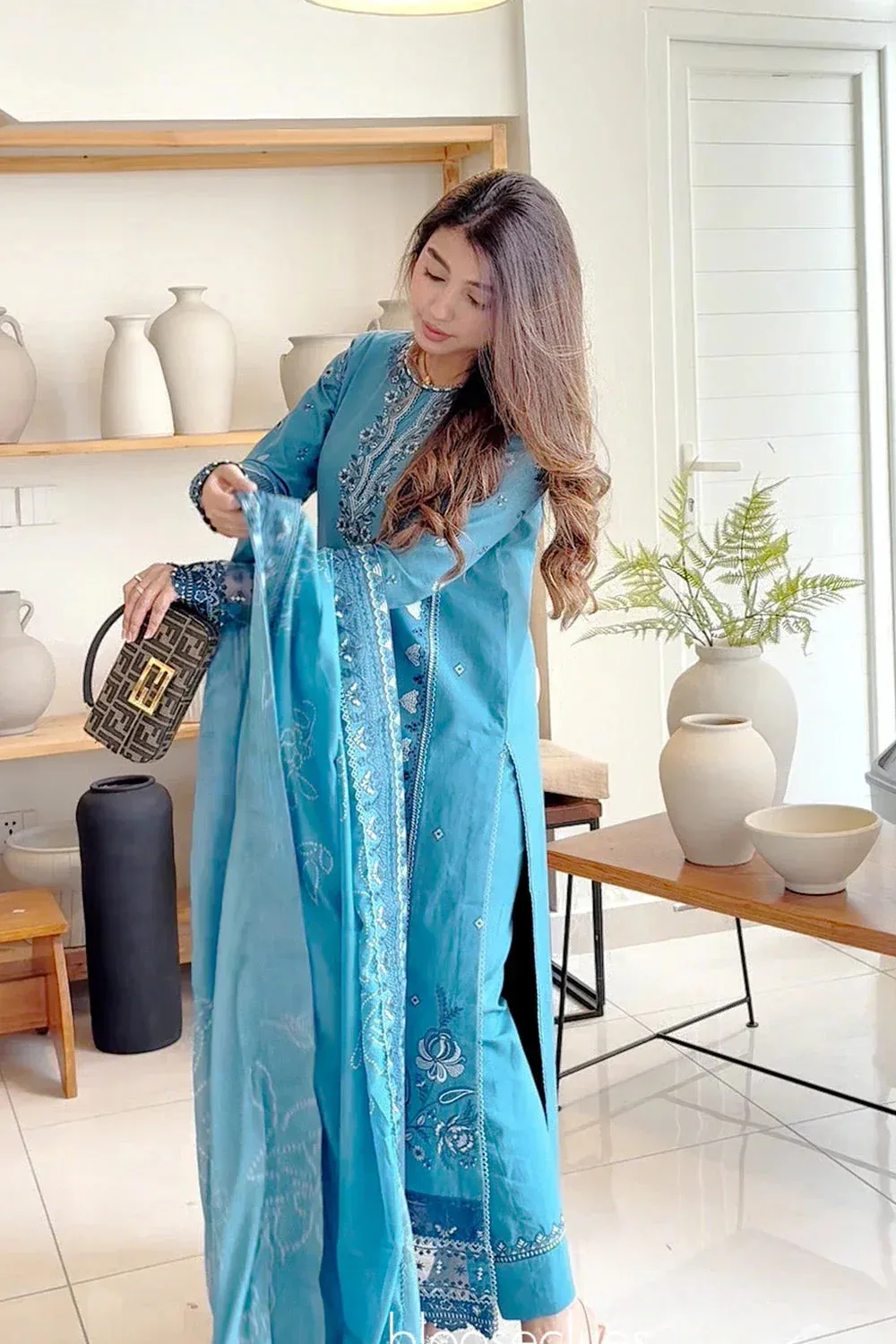 Maryum N Maria Elara 25 Teal Blue Organza – view 3 – Poshaq