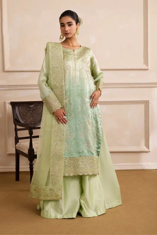 Maryum N Maria Sia Collection 25 Parrot Green Net – view 1 – Poshaq