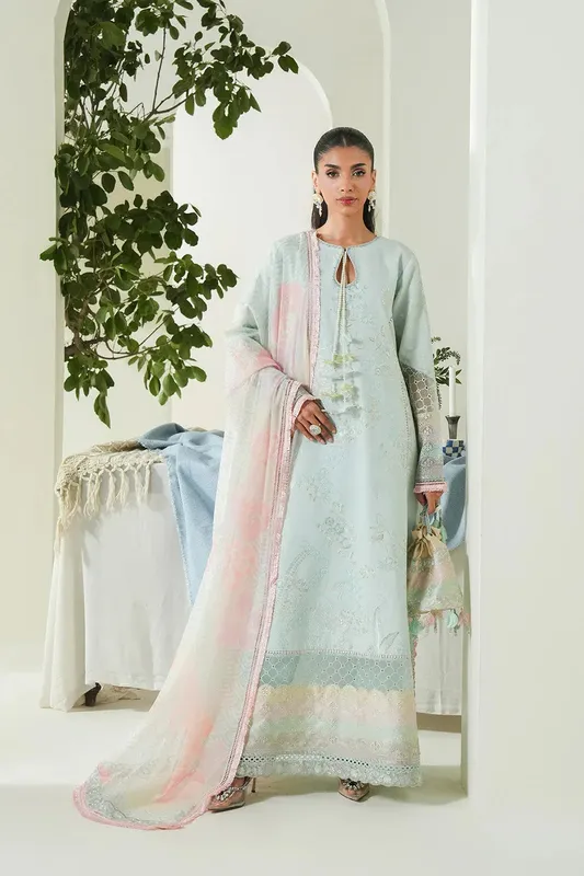Maryum N Maria Soiree Lawn Ice Blue Organza – view 1 – Poshaq