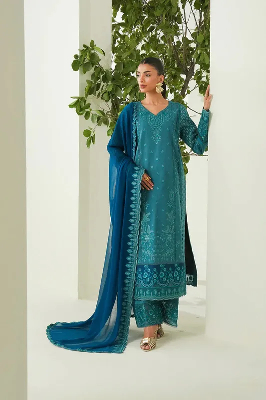 Maryum N Maria Soiree Lawn Teal Blue Organza – view 1 – Poshaq