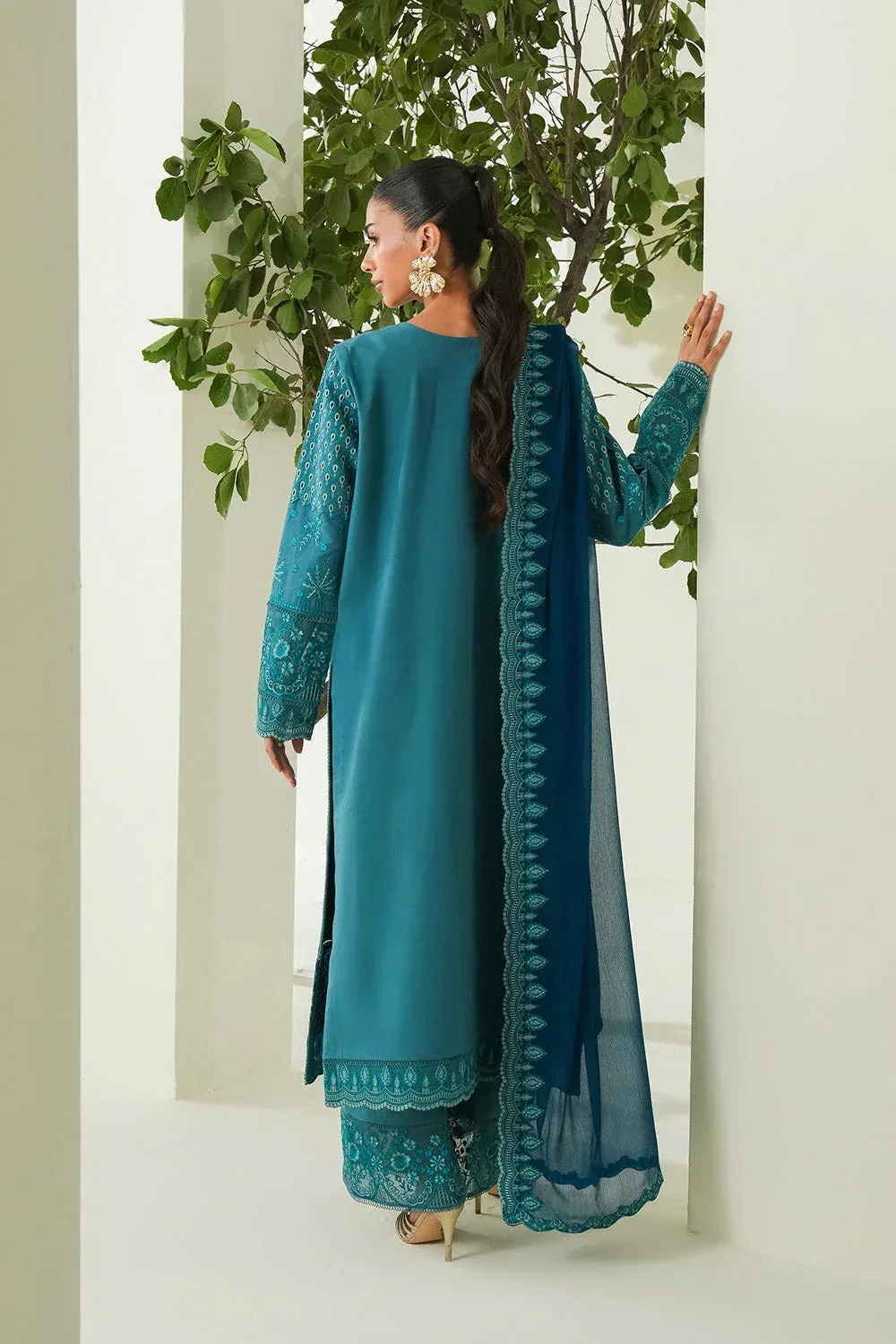 Maryum N Maria Soiree Lawn Teal Blue Organza – view 2 – Poshaq