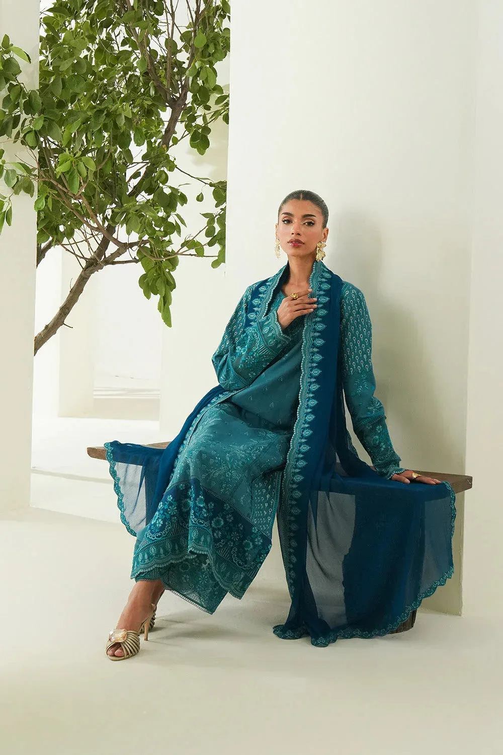 Maryum N Maria Soiree Lawn Teal Blue Organza – view 4 – Poshaq