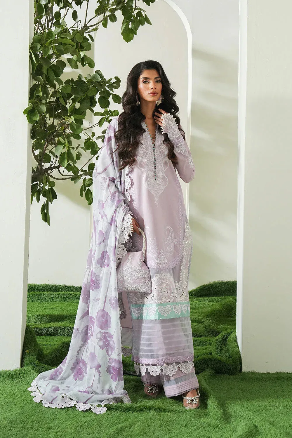 Maryum N Maria Soiree Lawn Soft Lilac Organza – view 1 – Poshaq