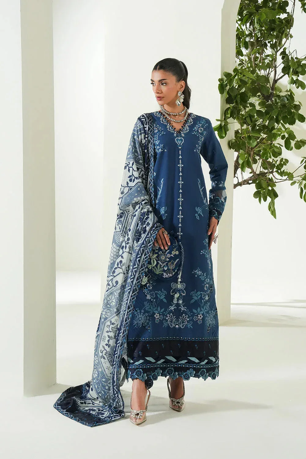 Maryum N Maria Soiree Lawn Navy Organza – view 1 – Poshaq