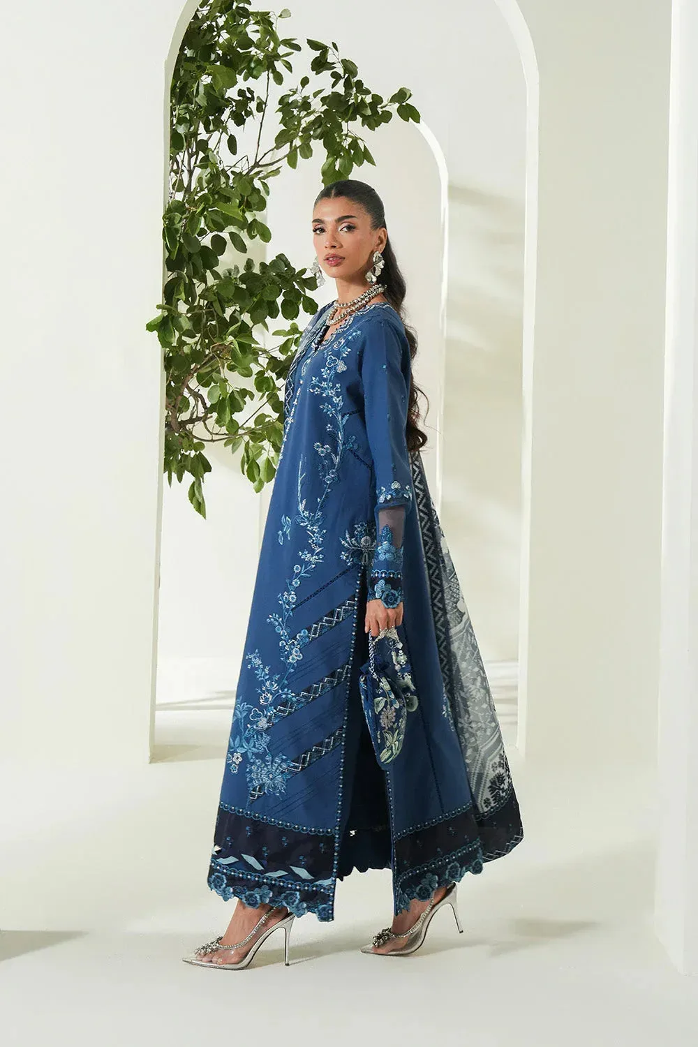 Maryum N Maria Soiree Lawn Navy Organza – view 3 – Poshaq