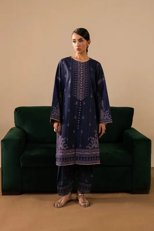 Maryum N Maria Floren Lawn Navy Blue Cambric – view 1 – Poshaq