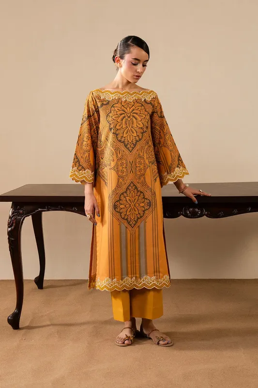 Maryum N Maria Floren Lawn Mustard Yellow Cambric – view 1 – Poshaq