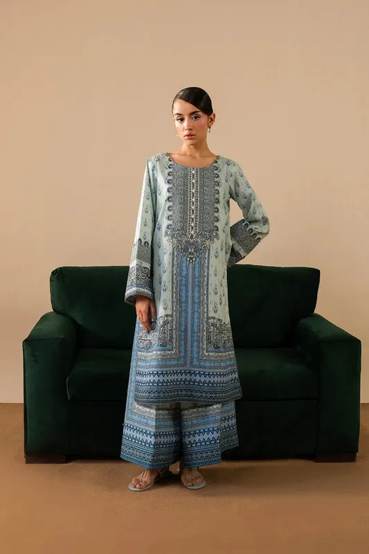 Maryum N Maria Floren Lawn Ice Blue Cambric – view 1 – Poshaq