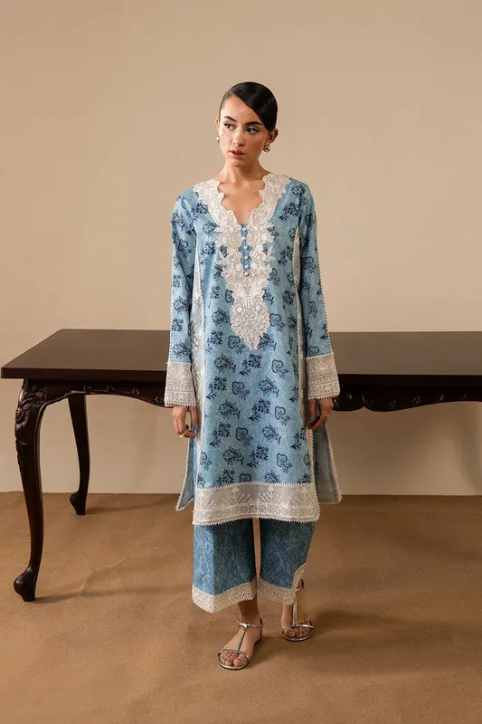 Maryum N Maria Floren Lawn Sky Blue Cambric – view 1 – Poshaq