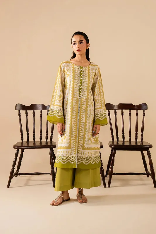 Maryum N Maria Floren Lawn mendhi Cambric – view 1 – Poshaq