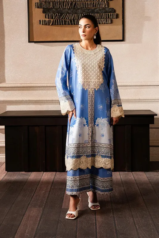 Maryum N Maria Mah Casual Pret Denium Blue Organza – view 1 – Poshaq