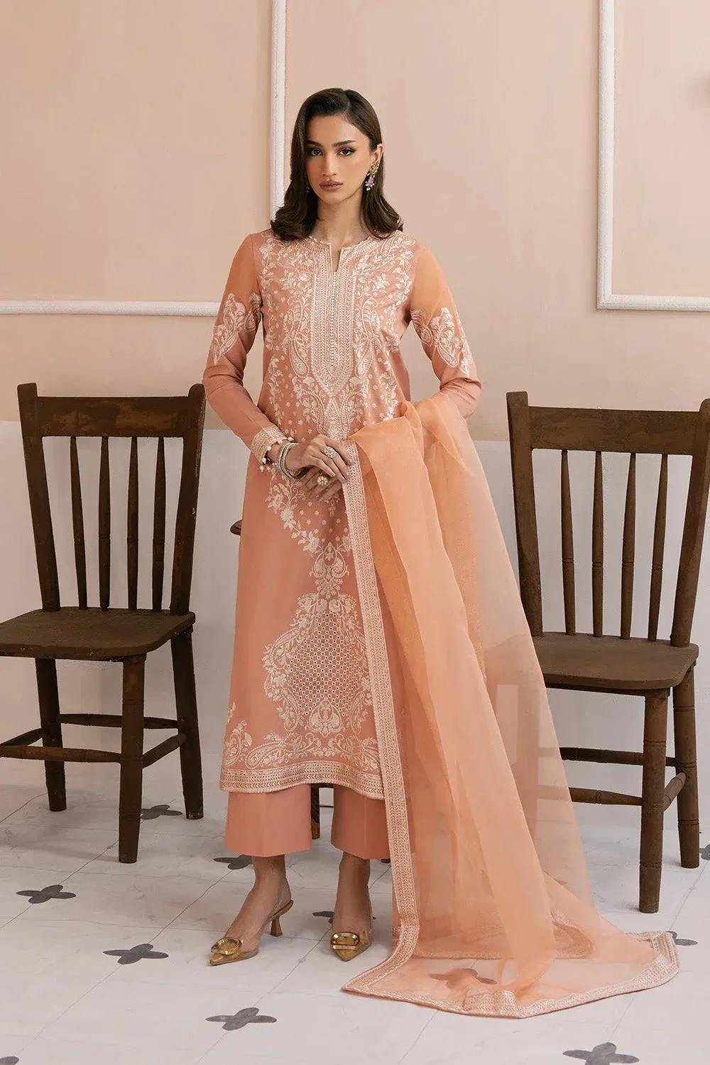 Maryum N Maria Eid Luxury Lawn 25 Peach Pink Organza – view 1 – Poshaq