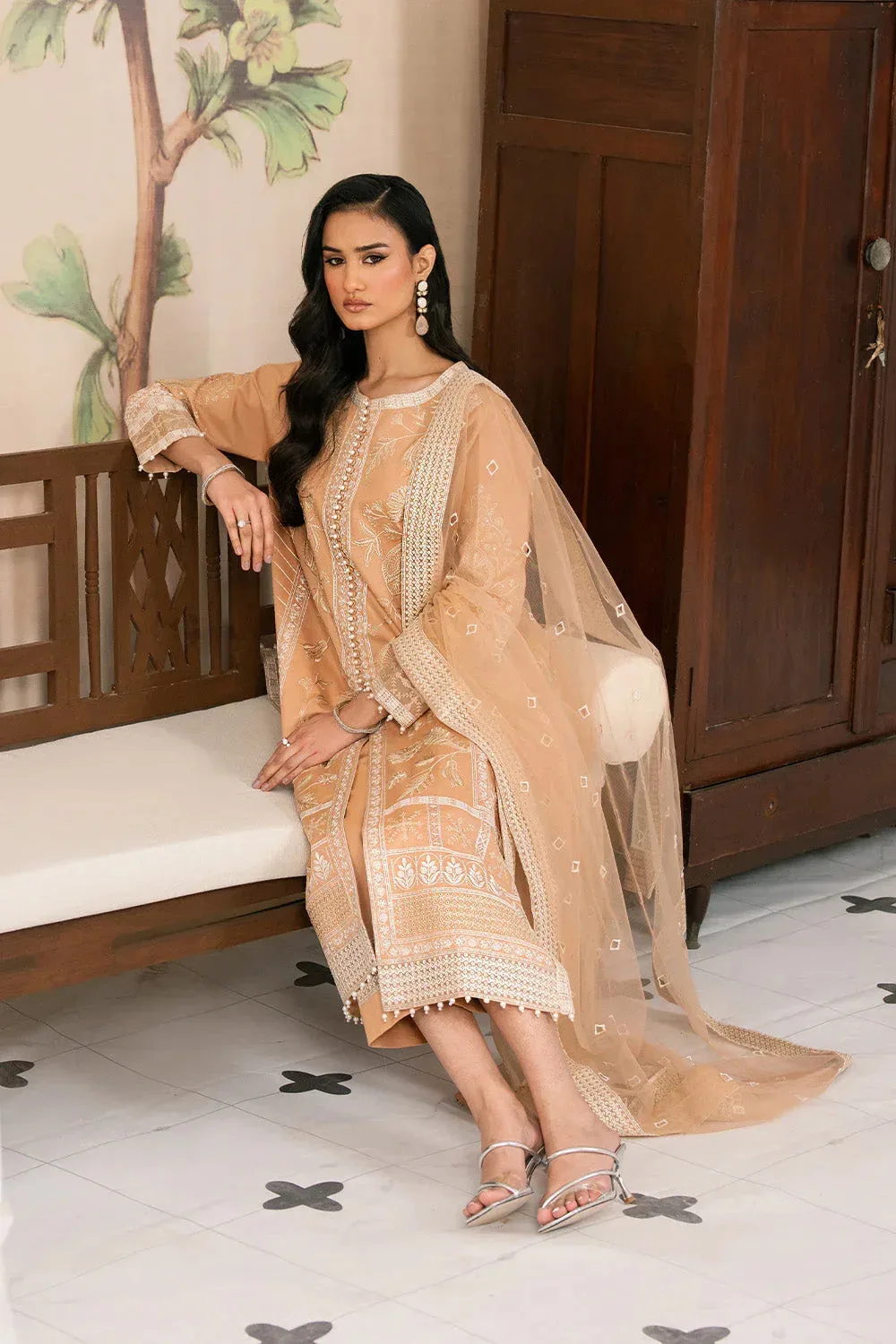 Maryum N Maria Eid Luxury Lawn 25 Peach Hue Organza – view 4 – Poshaq