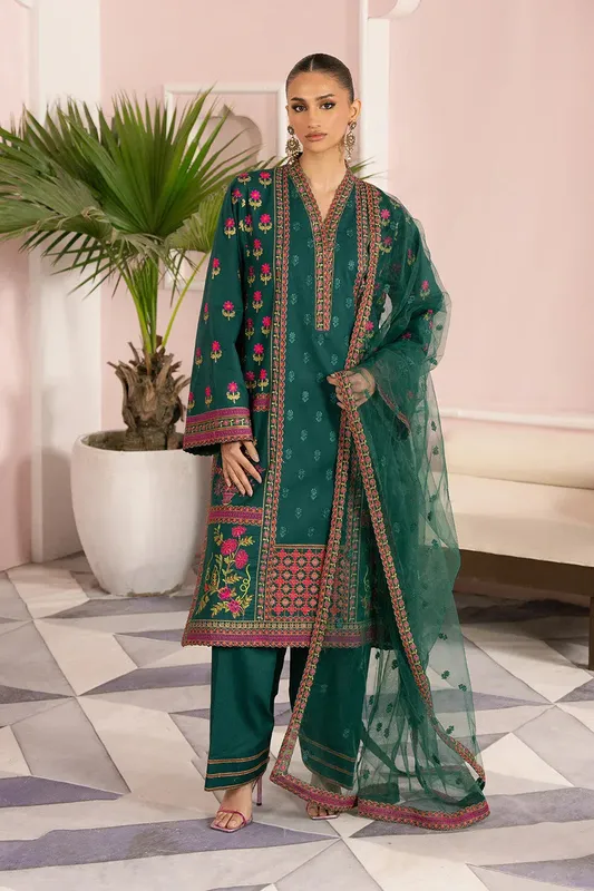 Maryum N Maria Eid Luxury Lawn 25 Teal Green Organza – view 1 – Poshaq