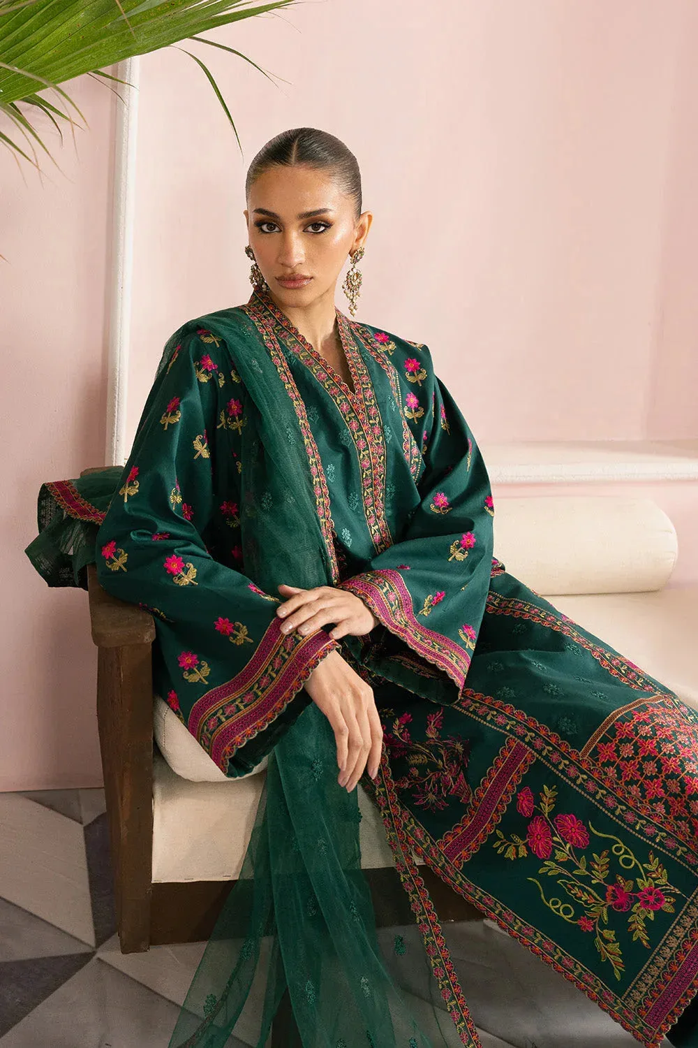Maryum N Maria Eid Luxury Lawn 25 Teal Green Organza – view 4 – Poshaq