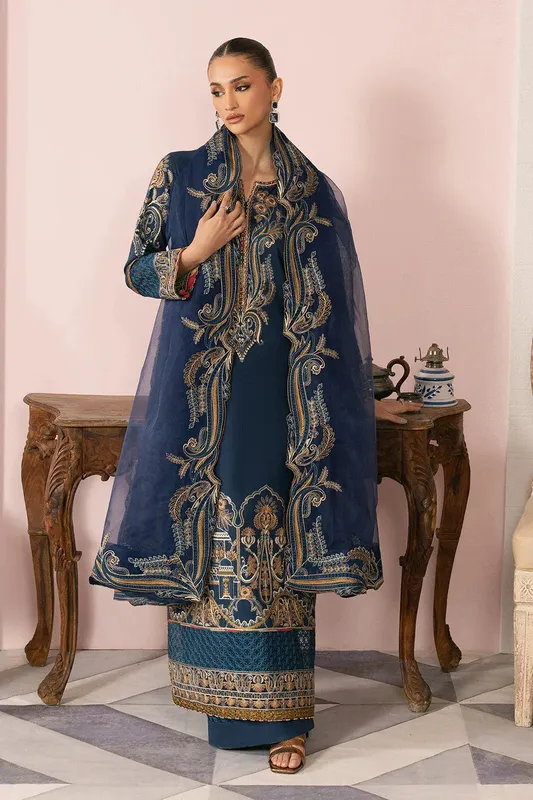Maryum N Maria Eid Luxury Lawn 25 Navy Blue Organza – view 1 – Poshaq