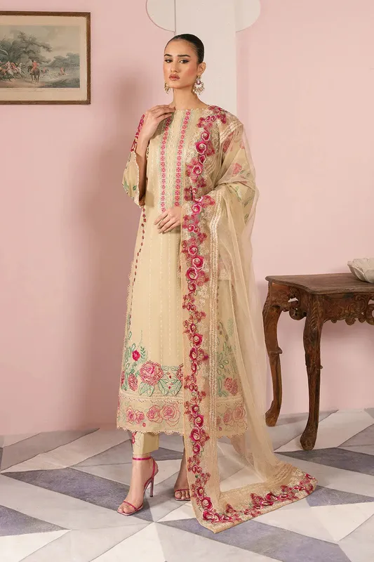 Maryum N Maria Eid Luxury Lawn 25 Beige Organza – view 1 – Poshaq