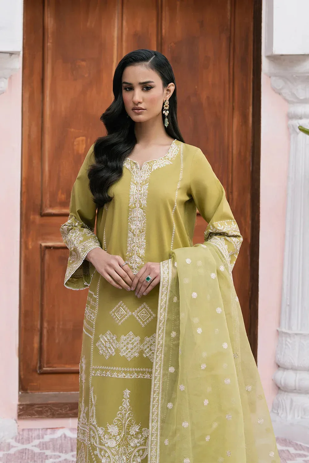Maryum N Maria Eid Luxury Lawn 25 Olive Organza – view 3 – Poshaq