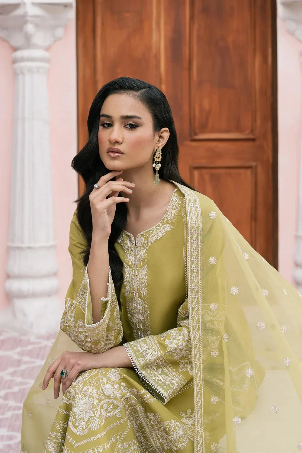 Maryum N Maria Eid Luxury Lawn 25 Olive Organza – view 4 – Poshaq