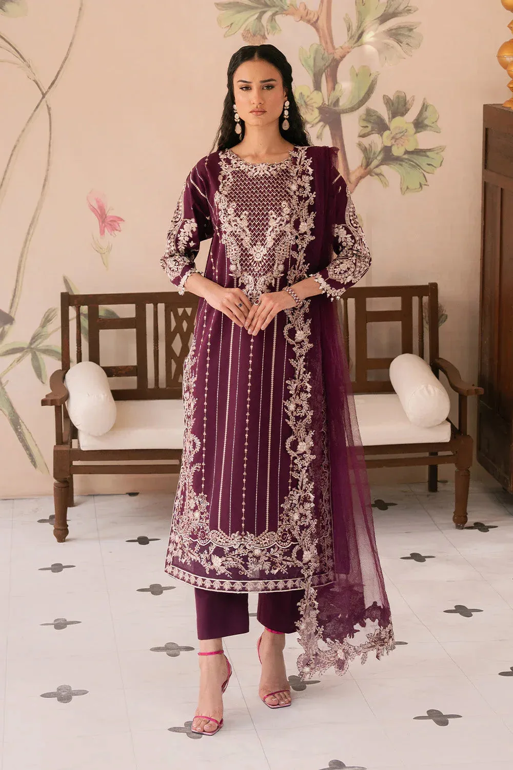 Maryum N Maria Eid Luxury Lawn 25 Plum Organza – view 1 – Poshaq