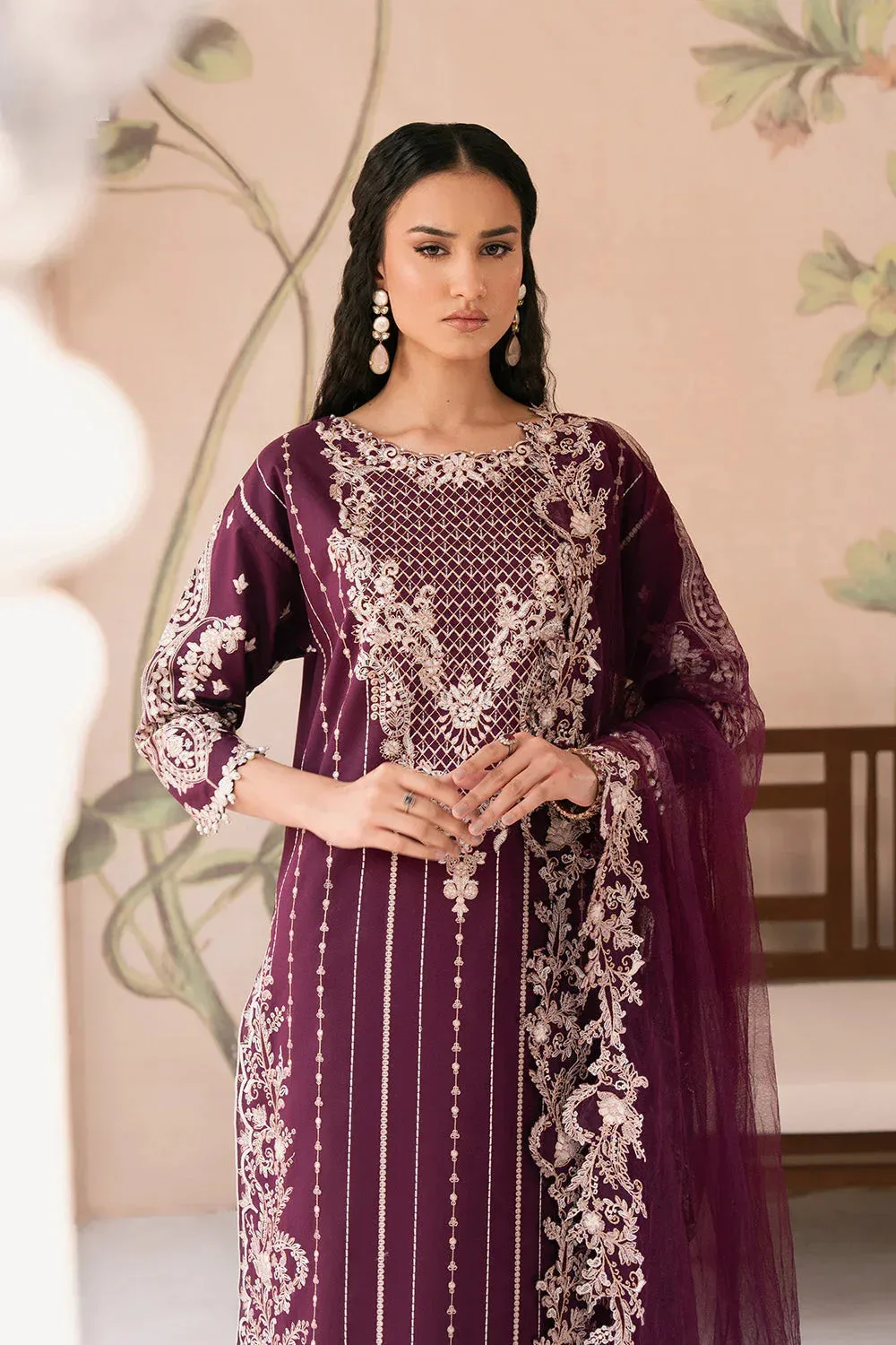 Maryum N Maria Eid Luxury Lawn 25 Plum Organza – view 3 – Poshaq