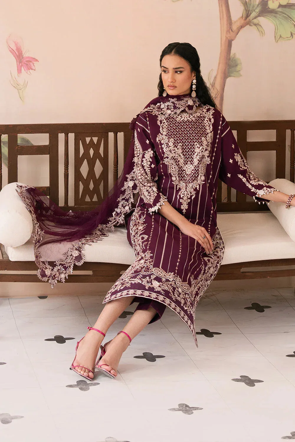 Maryum N Maria Eid Luxury Lawn 25 Plum Organza – view 4 – Poshaq