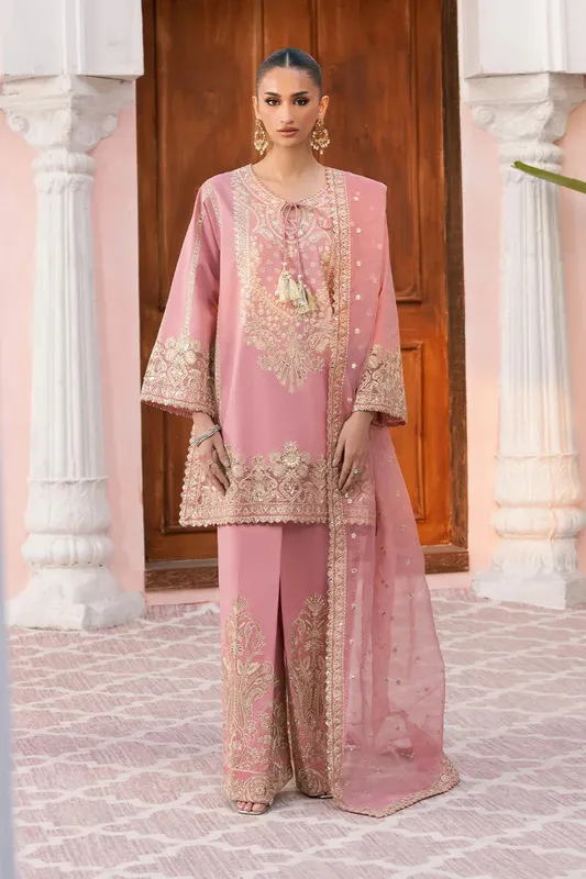 Maryum N Maria Eid Luxury Lawn 25 Salmon Pink Organza – view 1 – Poshaq