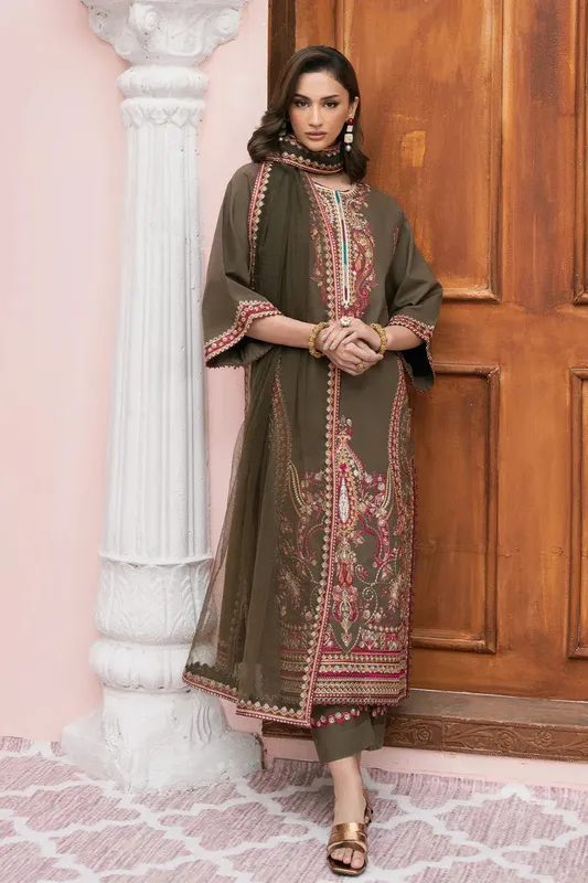 Maryum N Maria Eid Luxury Lawn 25 Brown Organza – view 1 – Poshaq