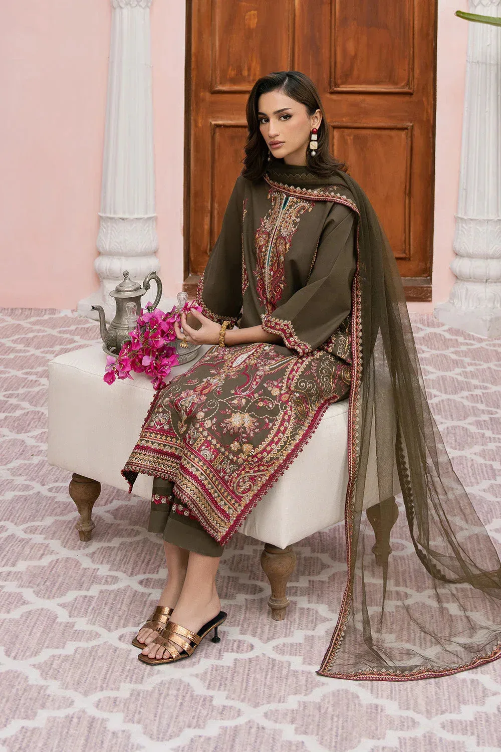 Maryum N Maria Eid Luxury Lawn 25 Brown Organza – view 4 – Poshaq