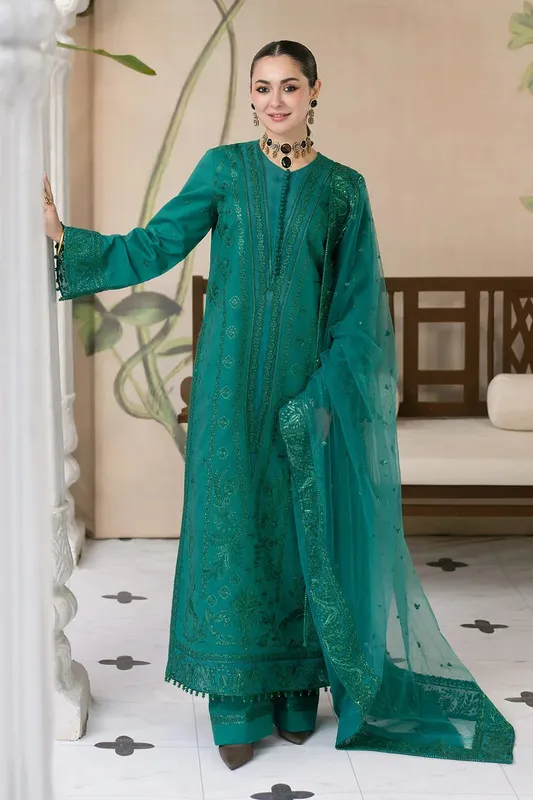 Maryum N Maria Eid Luxury Lawn 25 Emerald Green Organza – view 1 – Poshaq