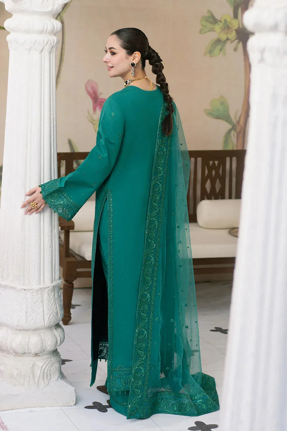 Maryum N Maria Eid Luxury Lawn 25 Emerald Green Organza – view 2 – Poshaq