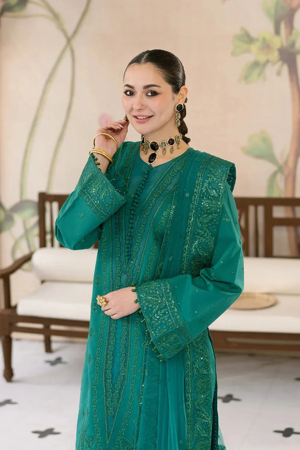 Maryum N Maria Eid Luxury Lawn 25 Emerald Green Organza – view 3 – Poshaq