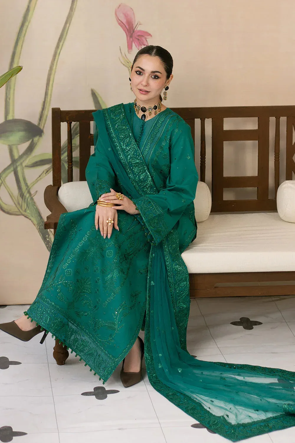 Maryum N Maria Eid Luxury Lawn 25 Emerald Green Organza – view 4 – Poshaq