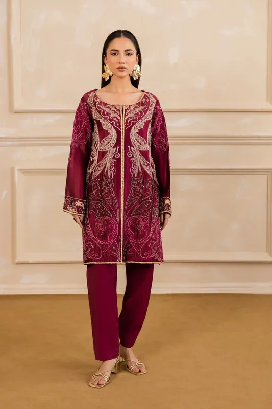 Maryum N Maria Zaira Pret Maroon Organza – view 1 – Poshaq
