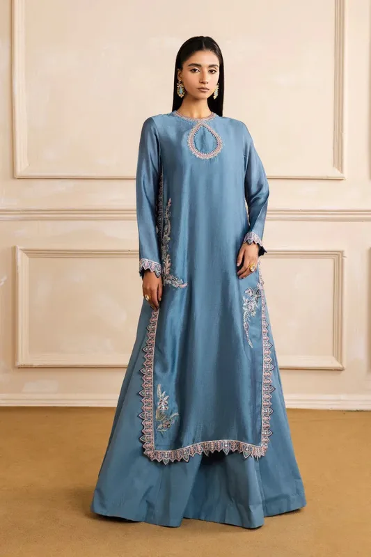 Maryum N Maria Zaira Pret Dusty Blue Organza – view 1 – Poshaq