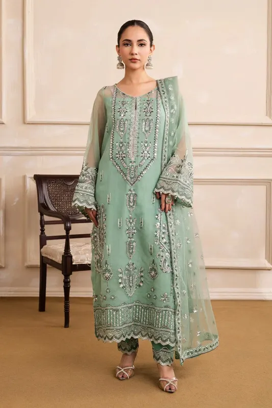 Maryum N Maria Izara Formals Sage Green Organza – view 1 – Poshaq