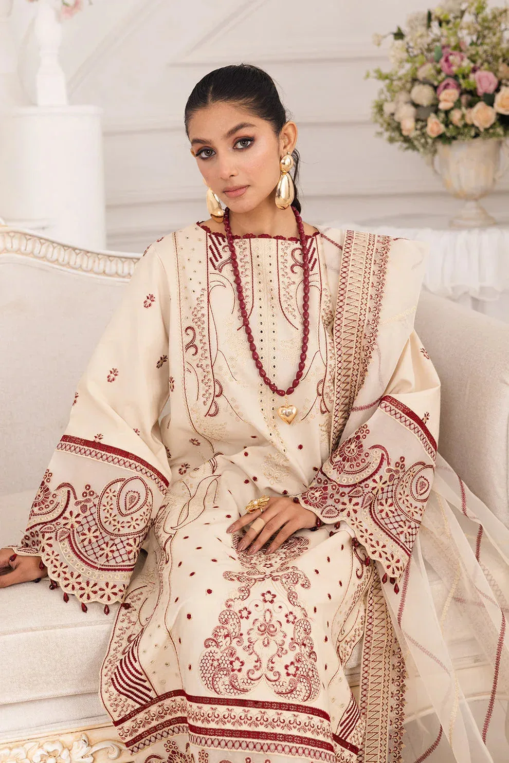 Maryum N Maria Mira Luxury Lawn Ivory Lawn – view 2 – Poshaq
