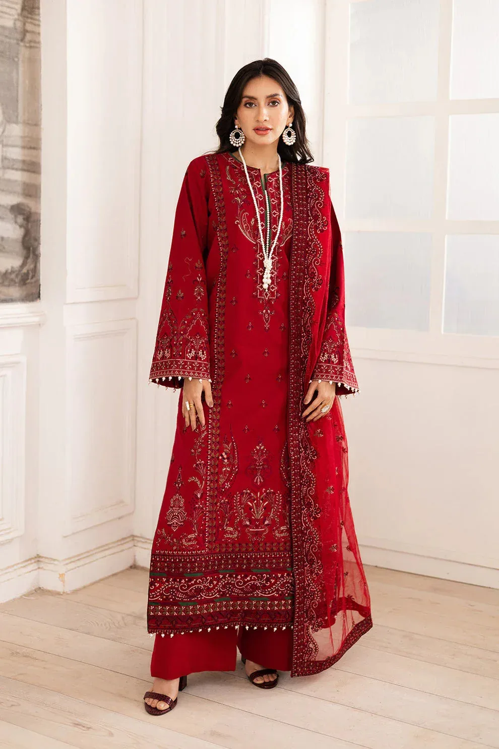 Maryum N Maria Mira Luxury Lawn Red Lawn – view 1 – Poshaq