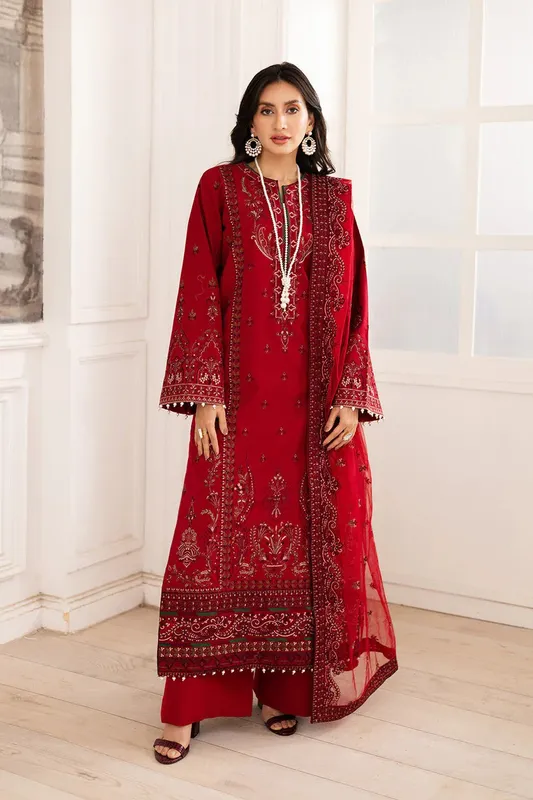 Maryum N Maria Mira Luxury Lawn Red Lawn – view 1 – Poshaq