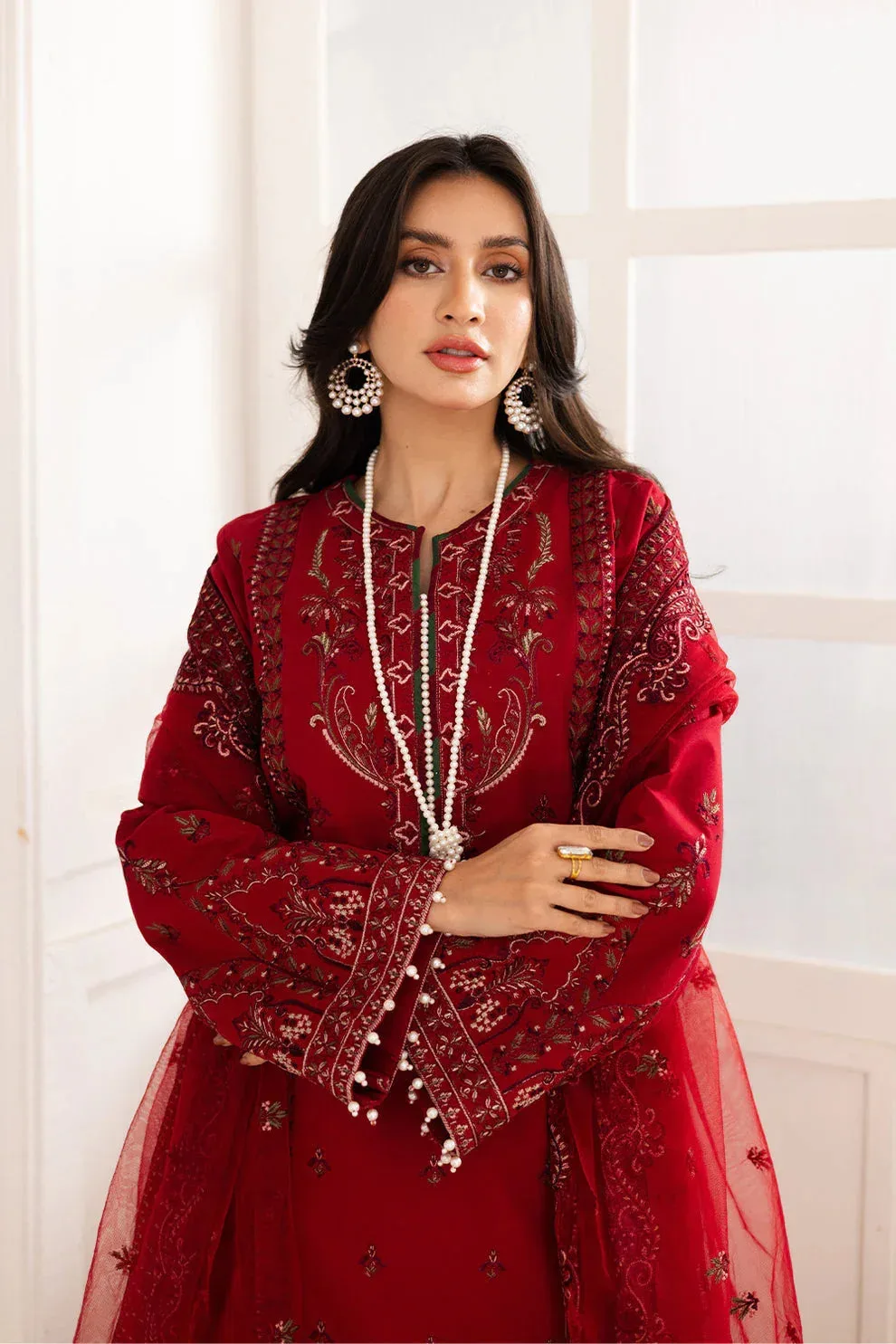 Maryum N Maria Mira Luxury Lawn Red Lawn – view 3 – Poshaq